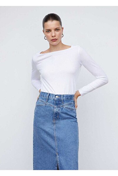 MANGO Woman Tricou din bumbac cu gât barcă