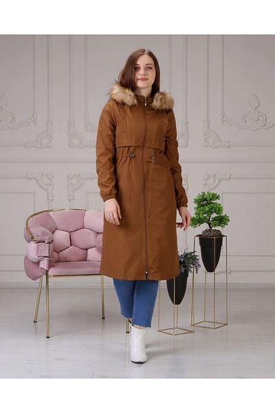 Vibeys Collection Tan Fur Lined and Waterproof Women's Winter Coat & Coat