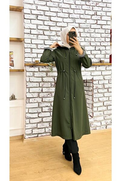 Marjinal City Haki Içi Çizgili Ve Kendinden Astarlı Su Geçirmez Kadın Trençkot