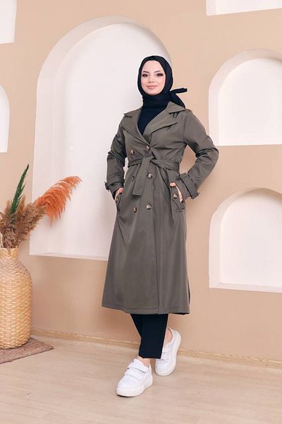 Vibeys Moda Trench pentru femei, impermeabil, căptușit cu nasturi laterale, kaki