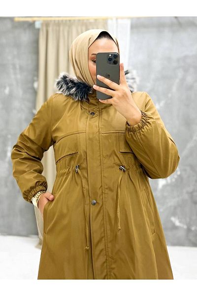 Vibeys Collection Tan Furry And Waterproof Γυναικείο Χειμερινό Παλτό & Παλτό