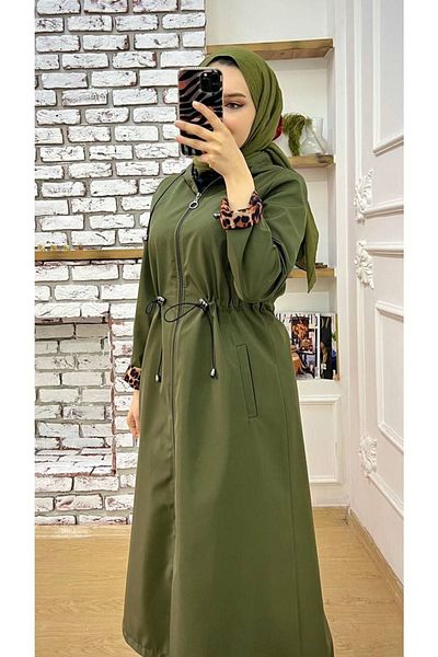 Marjinal City Khaki Leopard Patterned and Self Lined Waterproof Women's Trench Coat