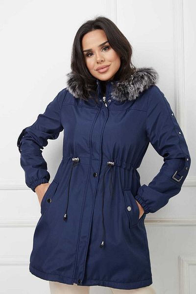 Vibeys Collection Palton de iarnă pentru femei, căptușit cu blană albastru și impermeabil