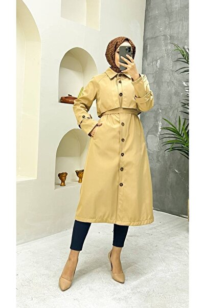 Marjinal City Lined and Button Detailed Women's Trench Coat