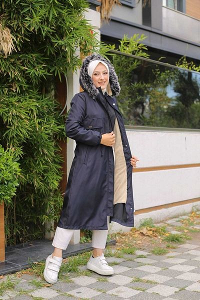 Marjinal City Γυναικείο χειμωνιάτικο παλτό και παλτό Navy Blue με γούνα και αδιάβροχο