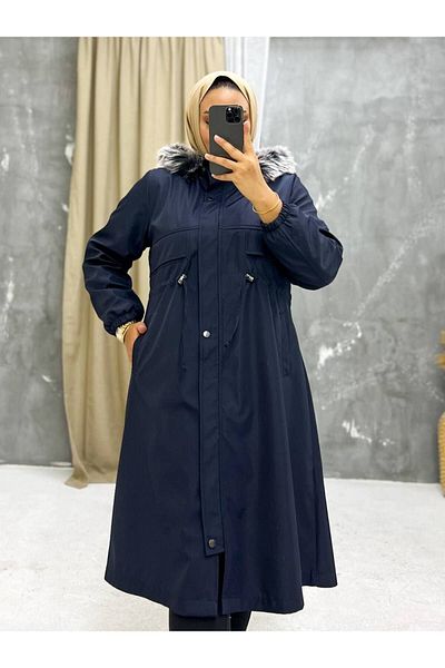 Marjinal City Γυναικείο χειμωνιάτικο παλτό και παλτό Navy Blue με γούνα και αδιάβροχο