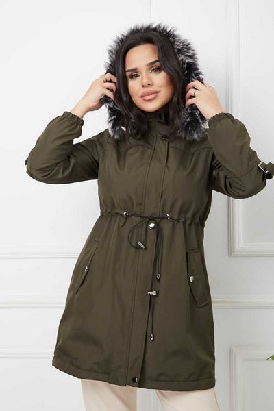 Vibeys Collection Palton și haină de iarnă căptușite cu blană kaki și impermeabile