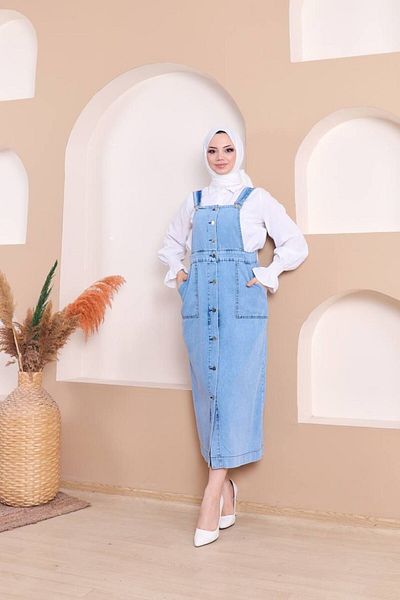 Vibeys Collection Λεπτομερές γυναικείο τζιν φόρεμα με κουμπιά