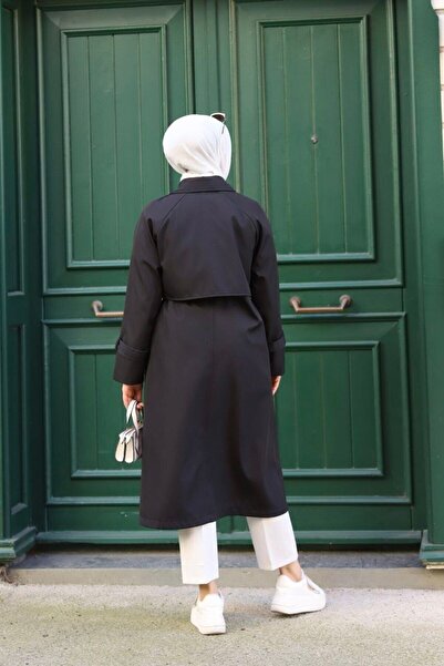 Vibeys Collection Μαύρο αδιάβροχο γυναικείο παλτό με φερμουάρ και επένδυση