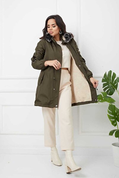 Vibeys Collection Χακί Γούνινο Εσωτερικό και Αδιάβροχο Χειμερινό Παλτό & Παλτό