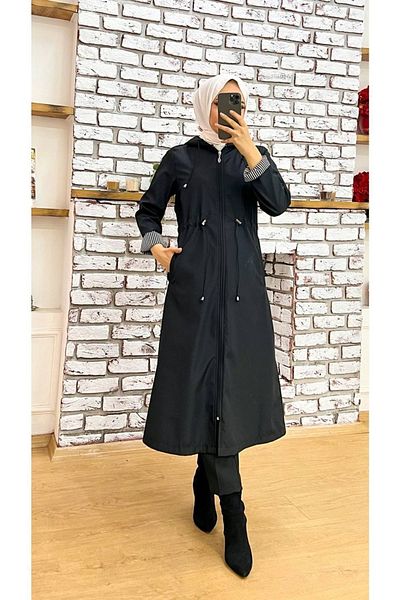 Marjinal City Striped Inside and Self Lined Waterproof Women's Trench Coat