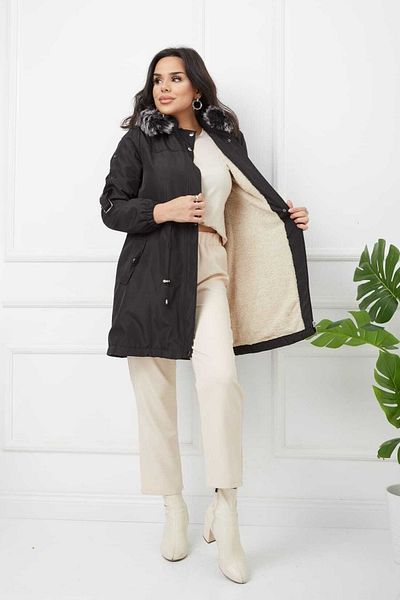 Vibeys Collection Blană Neagră În Interior și Mantocă De Iarnă De Damă Impermeabilă