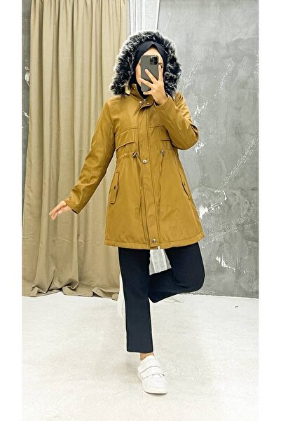 Marjinal City Tan Furry And Waterproof Γυναικείο Χειμερινό Παλτό & Παλτό