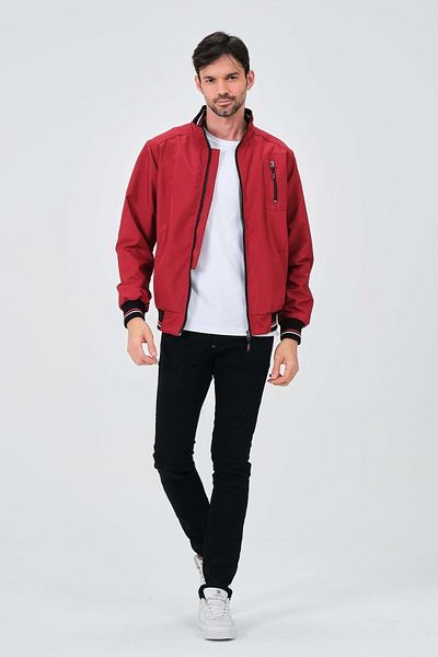 Marjinal City Burgundy Shirt Lined Water and Windproof Seasonal Ribbed Men's Coat