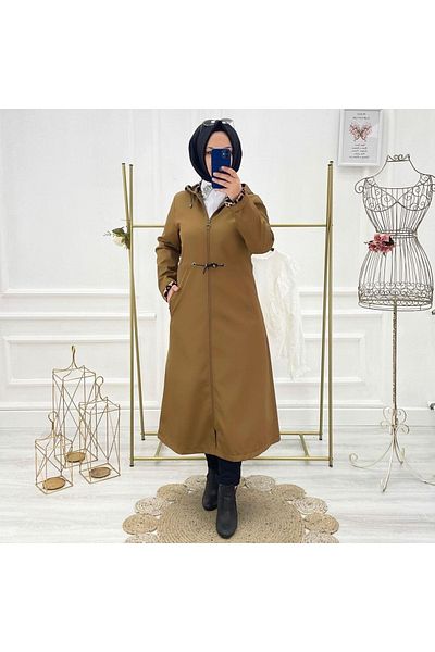 Vibeys Collection Tan Leopard Patterned and Self Lined Waterproof Women's Trench Coat