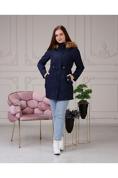 Vibeys Collection Navy Blue Fur Lined and Waterproof Large Size Oversize Women's Winter Coat & Coat