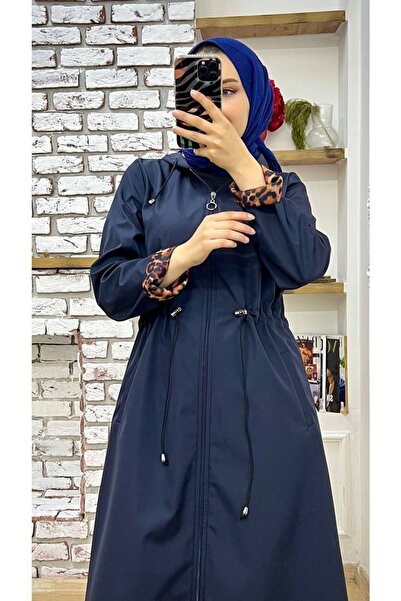 Vibeys Collection Темно-синій жіночий тренч з леопардовим принтом і підкладкою, водонепроникний