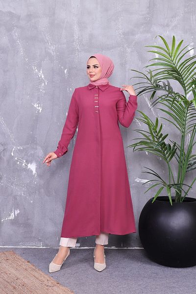 Vibeys Moda Full Buttoned Long Crepe Tunic
