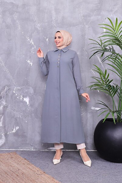 Vibeys Moda Full Buttoned Long Crepe Tunic