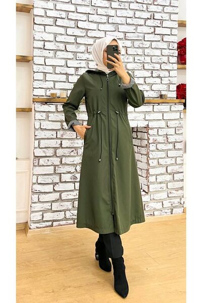 Marjinal City Haki Içi Çizgili Ve Kendinden Astarlı Su Geçirmez Kadın Trençkot