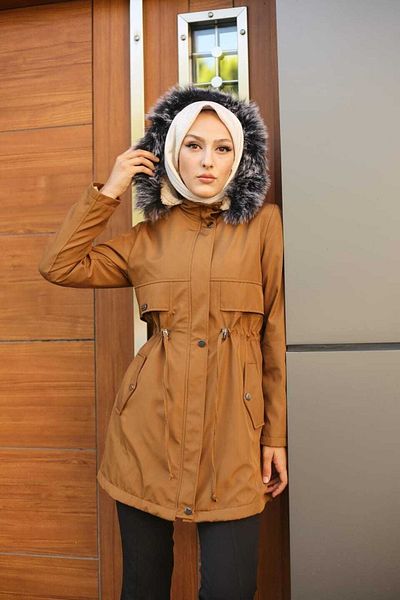 Vibeys Collection Дамско зимно палто с подплата от кожа в кафяво и водоустойчиво цвят