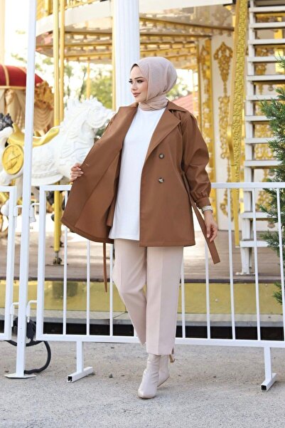 Marjinal City Kısa Kruvaze Yaka Su Geçirmez Kadın Trençkot