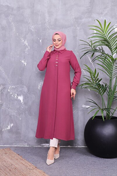 Vibeys Moda Μακρύ κρεπ τουνίκ με πλήρη κουμπιά