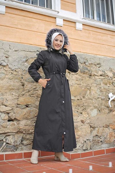 Vibeys Collection Μαύρο Γούνινο Εσωτερικό και Αδιάβροχο Ολόσωμο Γυναικείο Χειμερινό Παλτό & Παλτό