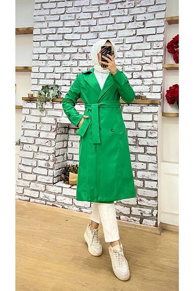 Marjinal City Women's Trench Coat with Shirt Collar and Sleeve Epaulettes