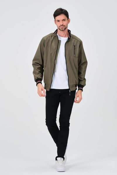 Vibeys Moda Khaki Lined and Waterproof Large Size Seasonal Men's Coat