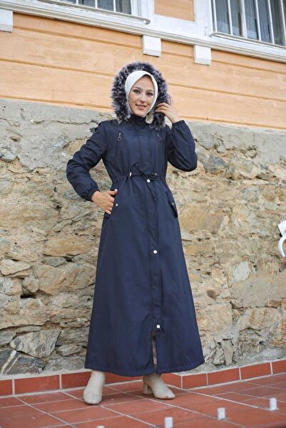 Vibeys Collection Синій з хутром всередині та водонепроникний повний жіночий зимовий пальто та куртка