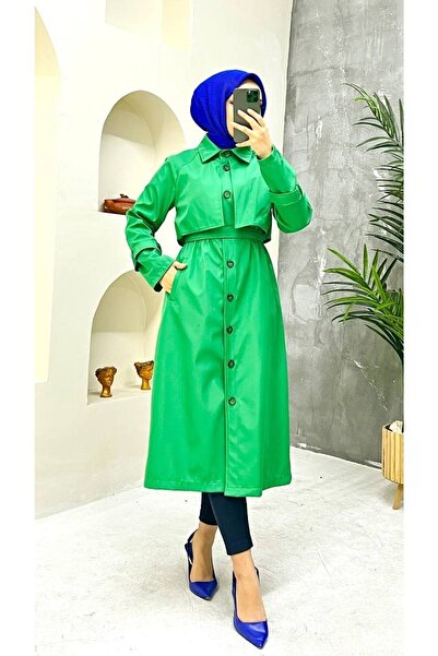 Vibeys Collection Lined and Button Detailed Women's Trench Coat