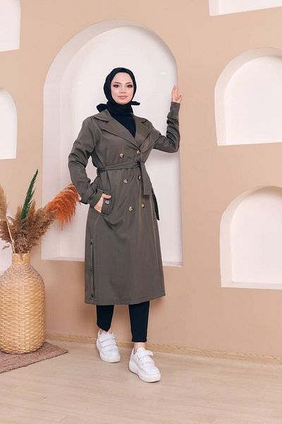 Vibeys Moda Trench pentru femei, impermeabil, căptușit cu nasturi laterale, kaki