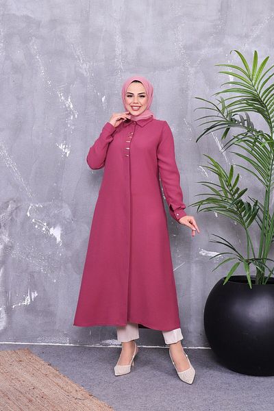 Vibeys Moda Full Buttoned Long Crepe Tunic