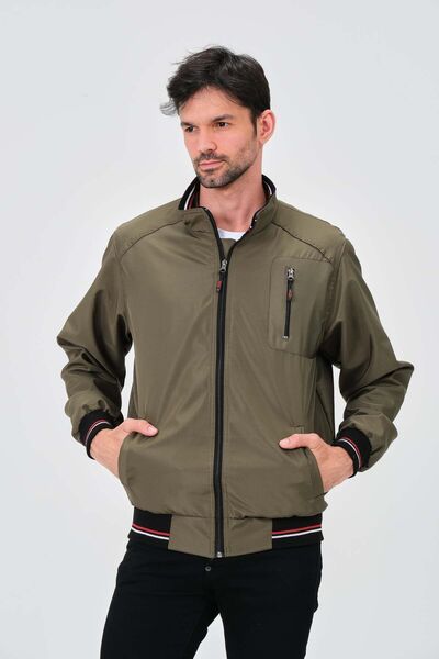 Vibeys Moda Khaki Lined and Waterproof Large Size Seasonal Men's Coat