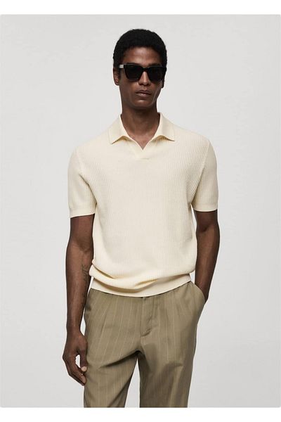 MANGO Man Tricou polo din bumbac cu nervuri