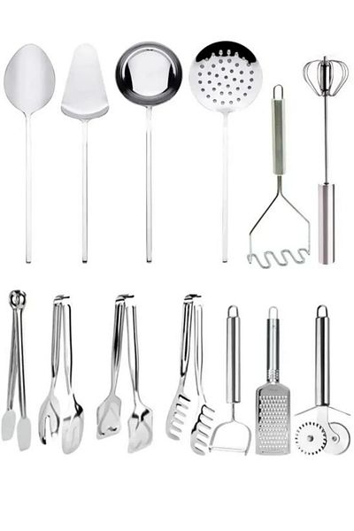 Seyese Stainless Steel Cooking and Serving Utensils - 13 Materials, Home and Kitchen Dowry Cooking Set
