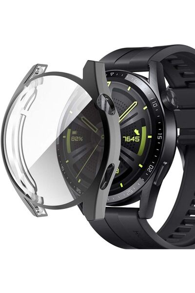 Fibaks Huawei GT3 46mm Ile Uyumlu Kasa Ve Ekran Koruyucu 360 Tam Koruma Silik...