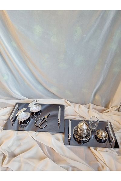 Destina Tasarım Σετ δίσκου καφέ Groom Mirrored Silver - Δίσκος αρραβώνων