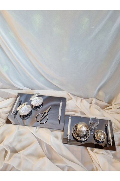 Destina Tasarım Σετ δίσκου καφέ Groom Mirrored Silver - Δίσκος αρραβώνων