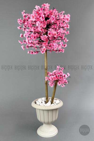 BİÇİÇEK Yapay Ağaç Doğal Bambu Gövdeli Japon Ağacı Pembe Bahar Dalı Ağacı 125cm