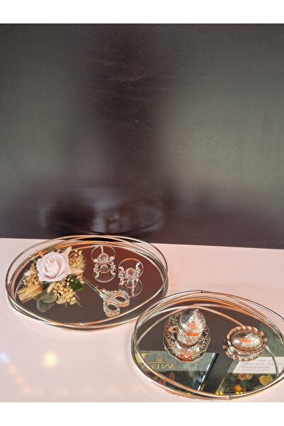 Destina Tasarım Gümüş Aynalı Model Nişan Tepsisi ve Damat Kahve Tepsi Seti /S...