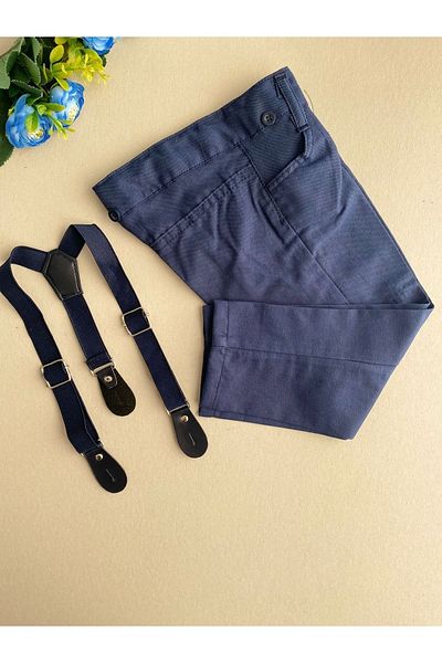 ÖZÖZ BEBE Boy's Oxford White Shirt with Bow Tie and Navy Blue Trousers Suit