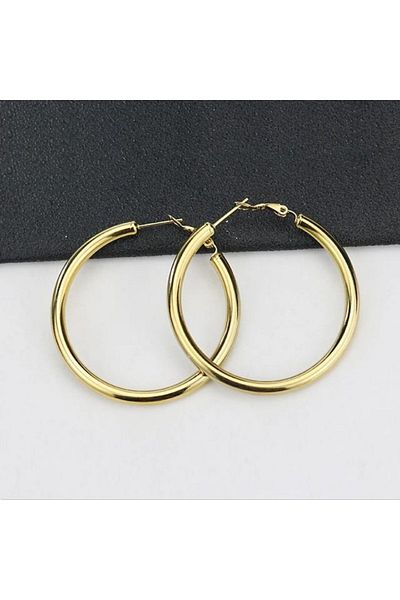 FORSEİ LUCA 1 Pair Steel Colored Hoop Design Earrings - Gold