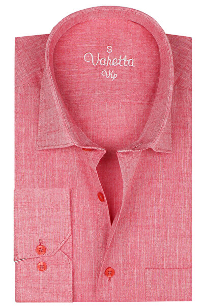Varetta Men's - Pink Linen Effect Long Sleeve Cotton Shirt