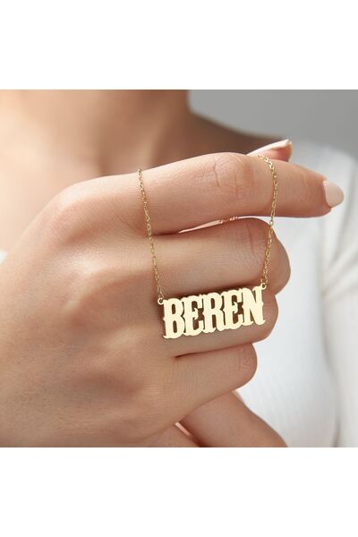 Siset Gümüş 925 Ayar Sarı Altın Kaplama  Beren Yazılı İsimli Gümüş Kolye