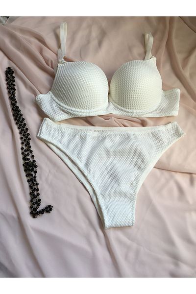 Cansoy Light Supported Honeycomb Patterned Bra Set