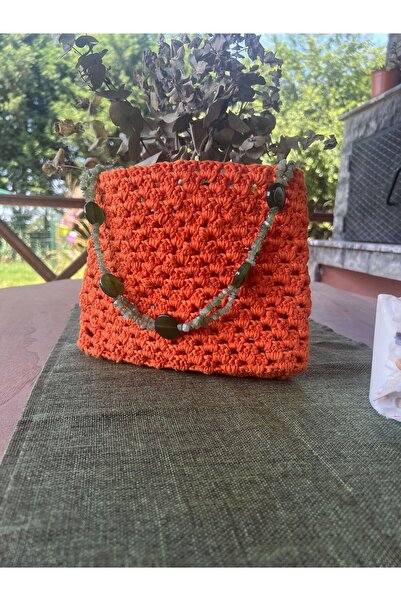Paw Butik Turuncu Kol Çantası Doğal Taşlı