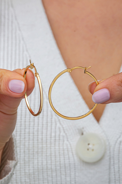 Nereze 925 Ayar Gümüş Gold Kaplama 30 mm Sade Halka Küpe