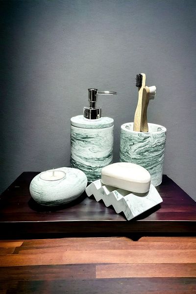 Trust Stone Σετ μπάνιου από σκυρόδεμα σε πράσινο χρώμα Marble Series, Dis Brush Holder